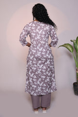Mauve floral design 3/4 slevee salwar suit with matching pant and floral printed dupatta