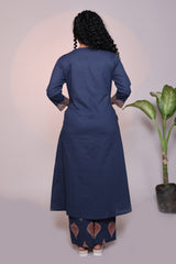 Blue V neck butta design 3/4 slevee salwar suit with matching pant and floral printed dupatta