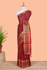 Maroon Chettinad cotton saree with contrast border