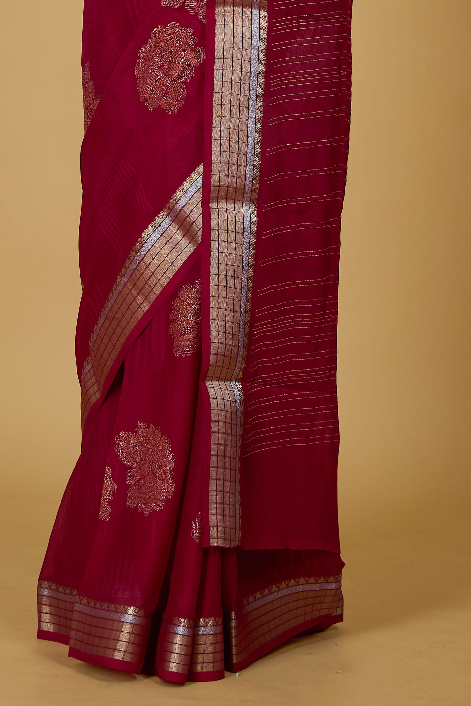 Maroon art silk jacquard border saree