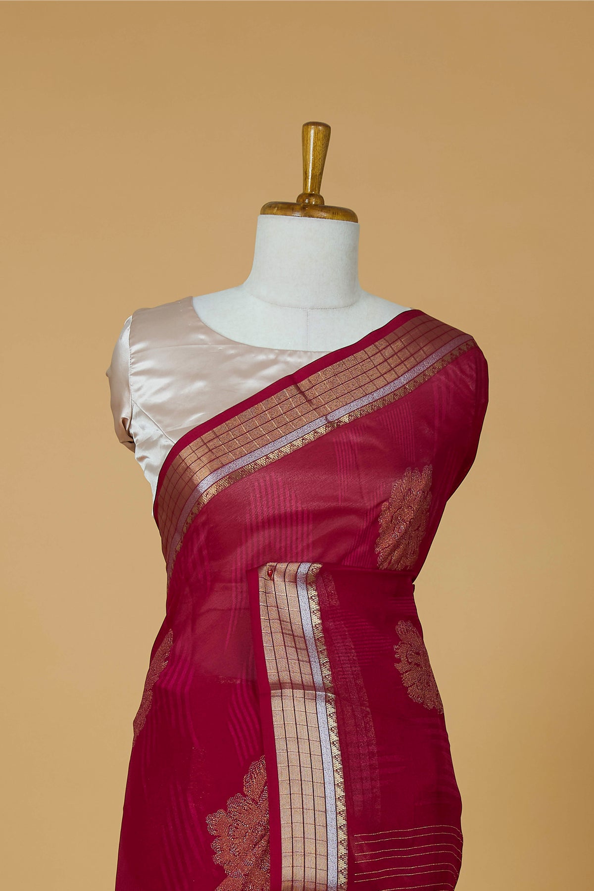 Maroon art silk plain saree