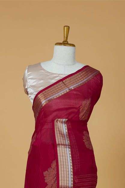 Maroon art silk plain saree
