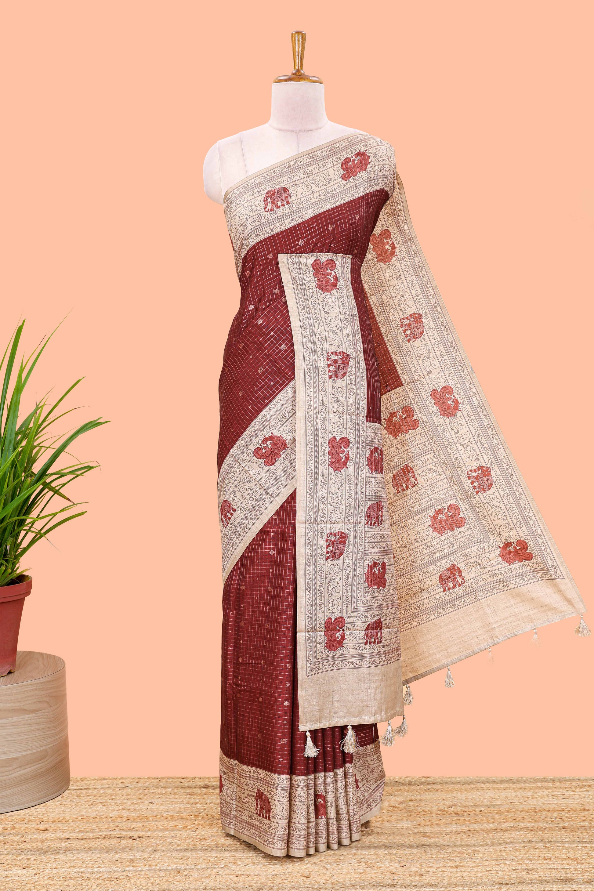 Maroon art tussar weave 