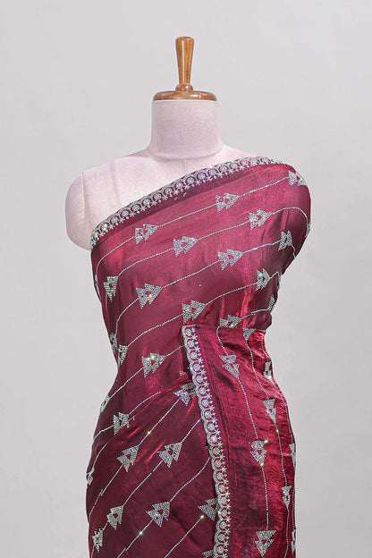 Maroon color scallop border saree