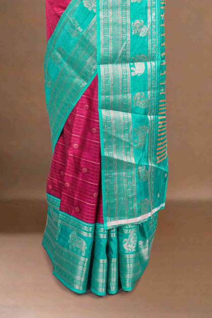 Maroon dola silk contrast blouse saree