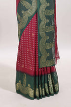 Maroon dola silk contrast border saree