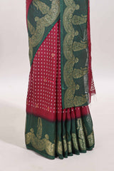 Maroon dola silk contrast border saree
