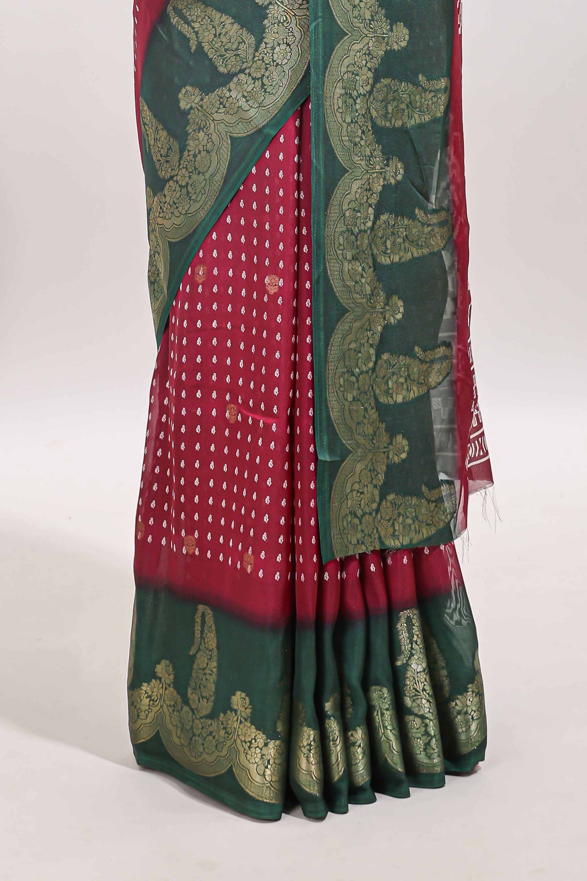 Maroon dola silk contrast border saree