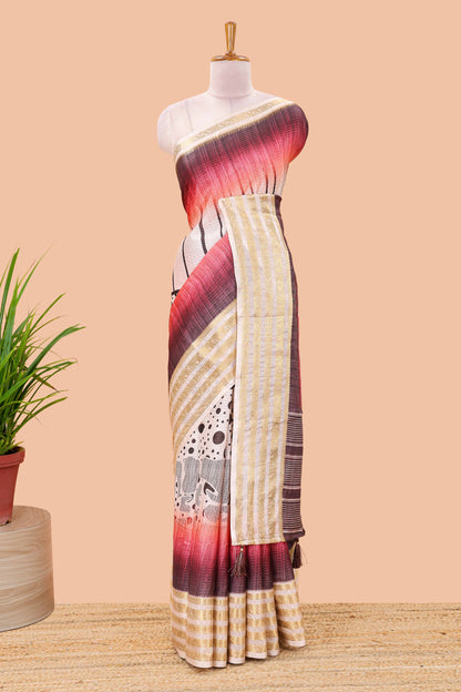 Maroon dola silk dot stripe saree