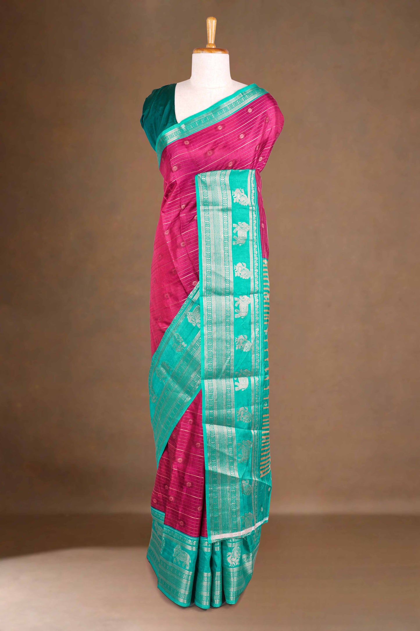 Maroon dola silk gold zari saree