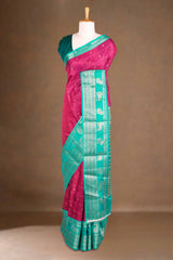 Maroon dola silk gold zari saree