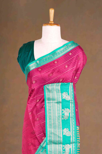Maroon dola silk long border saree