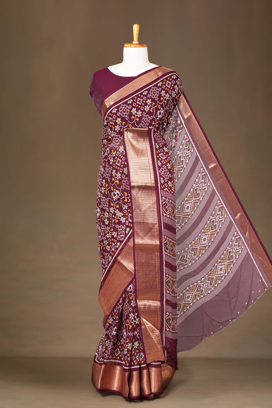 Maroon dupion silk saree