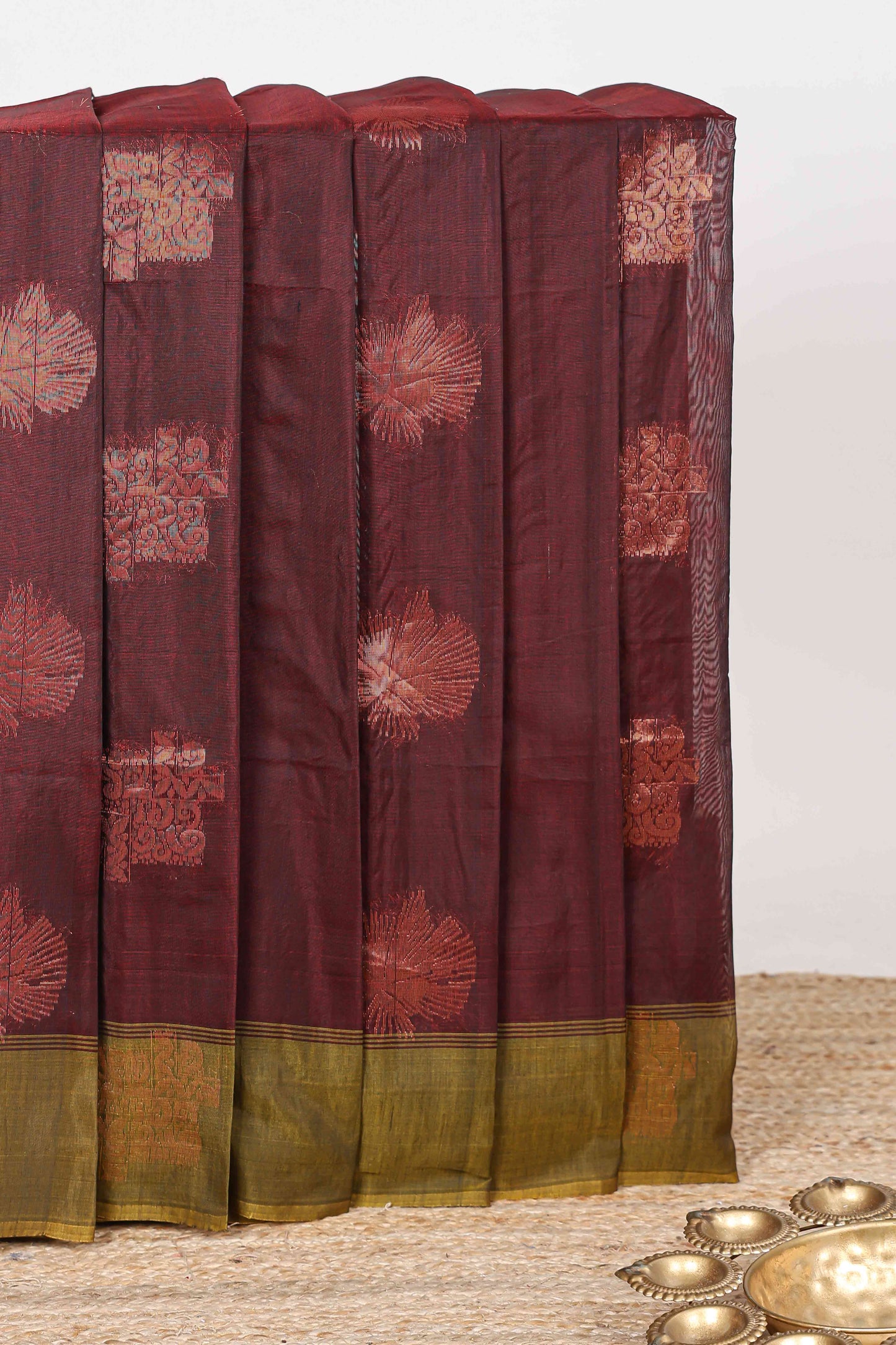 Maroon floral butta kanchi cotton saree