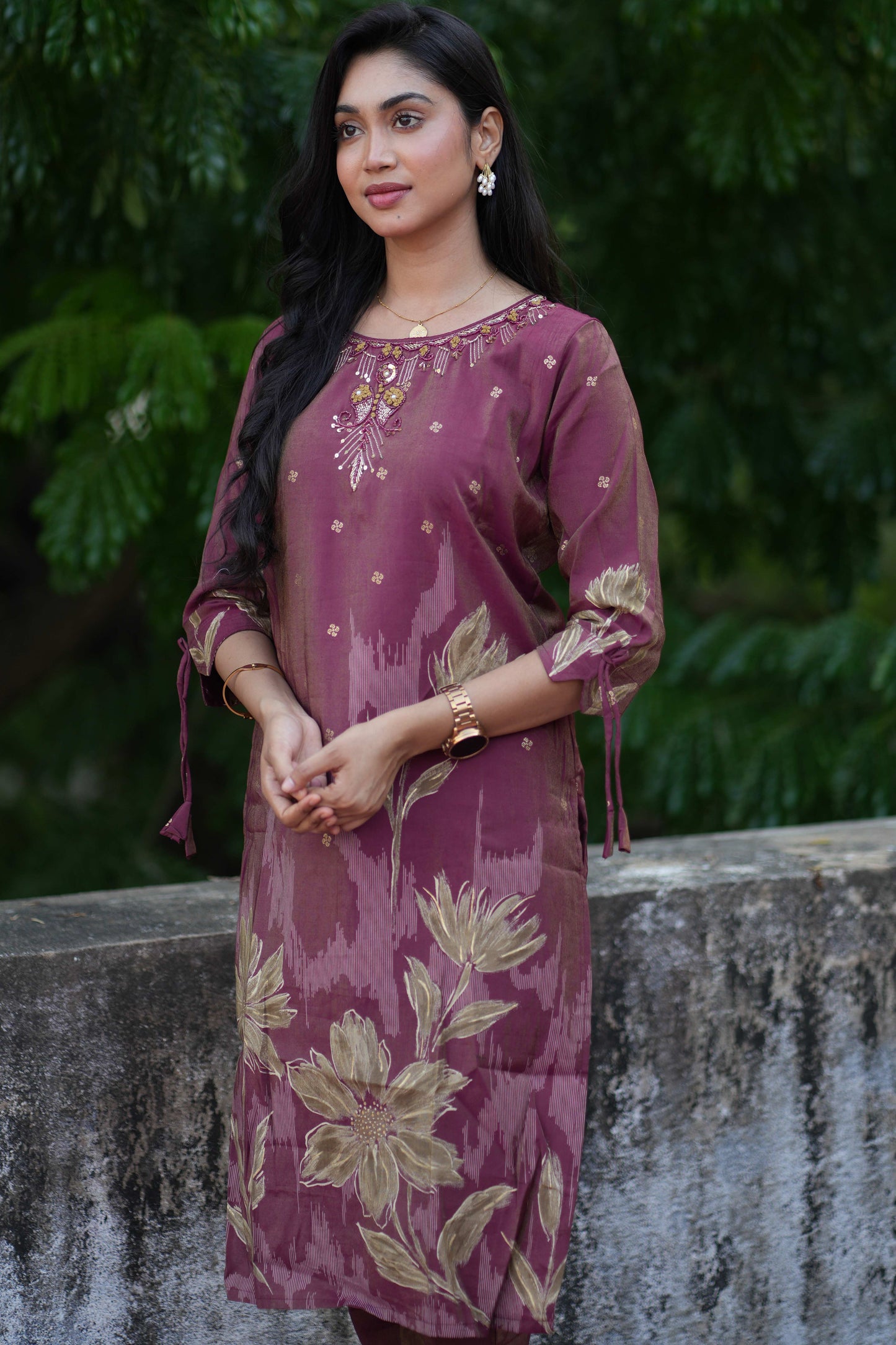 Maroon floral motif ethnic suit