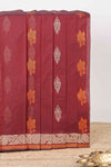 Maroon floral zari butta kanchi cotton saree