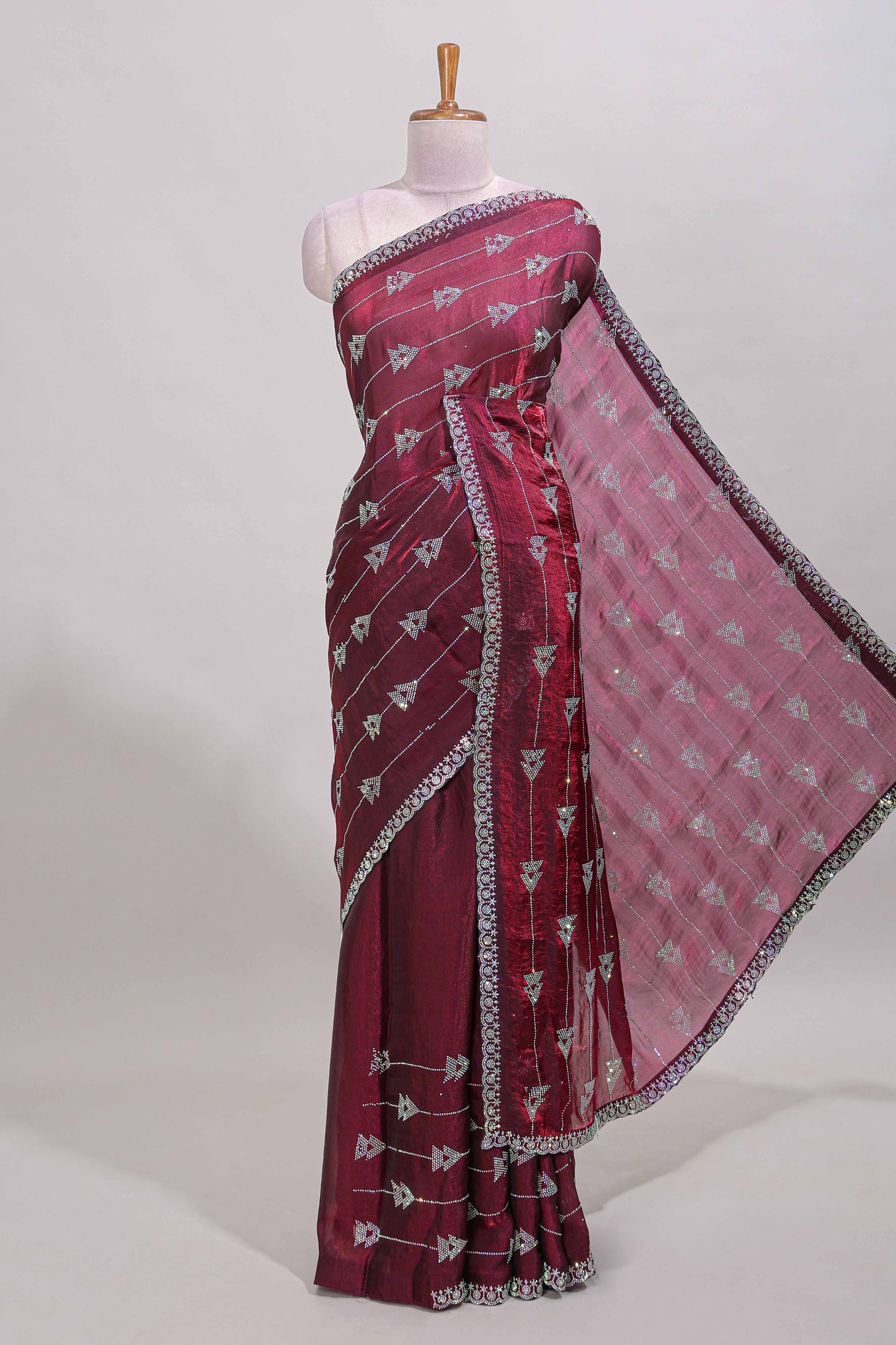 Maroon geometric stripe saree