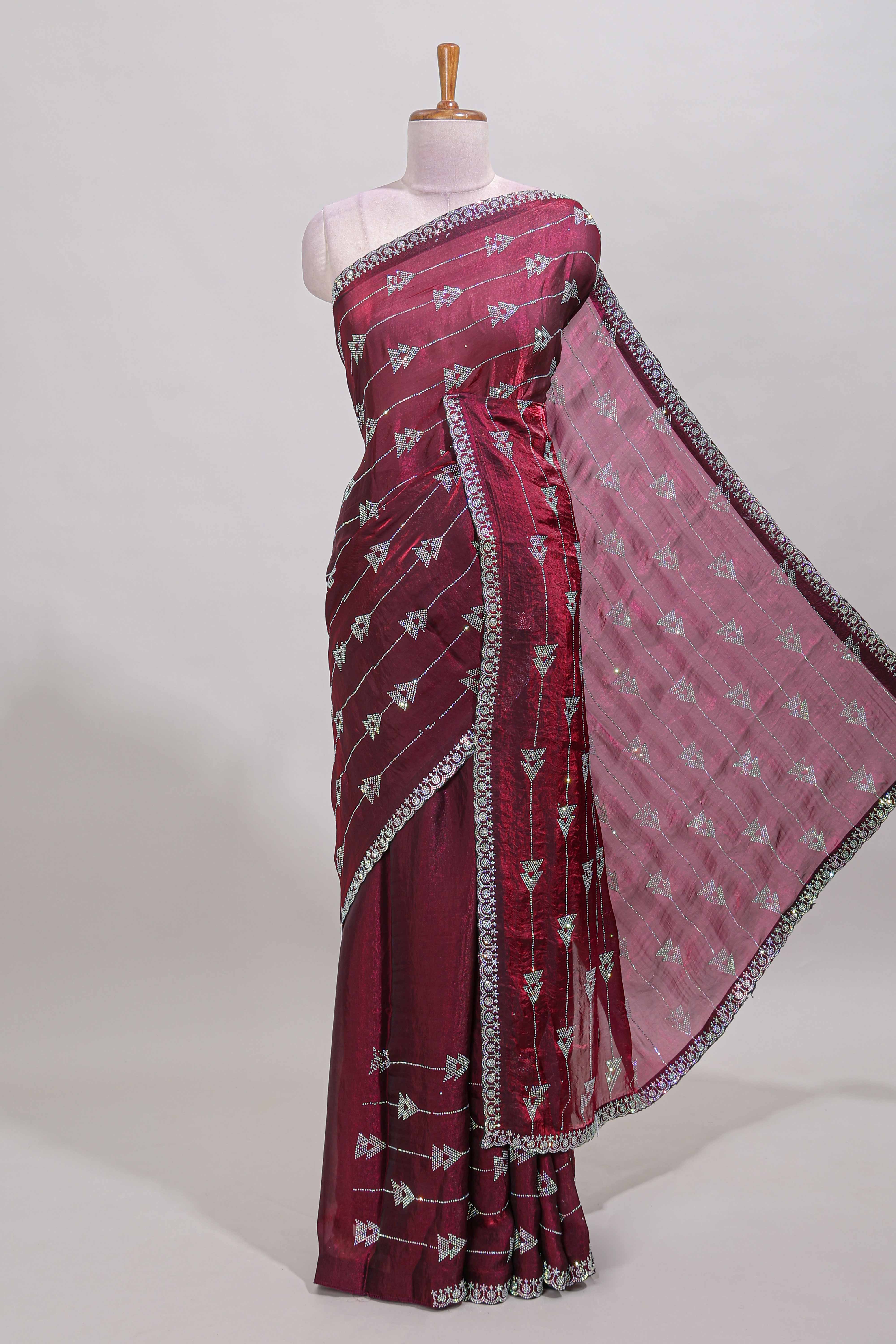Maroon geometric stripe saree