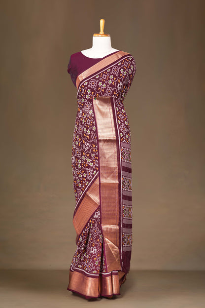 Maroon ikkat print dupion silk saree