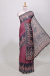 Maroon linen cotton butta saree