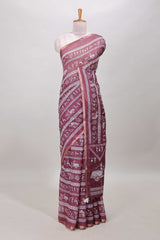 Maroon linen cotton saree