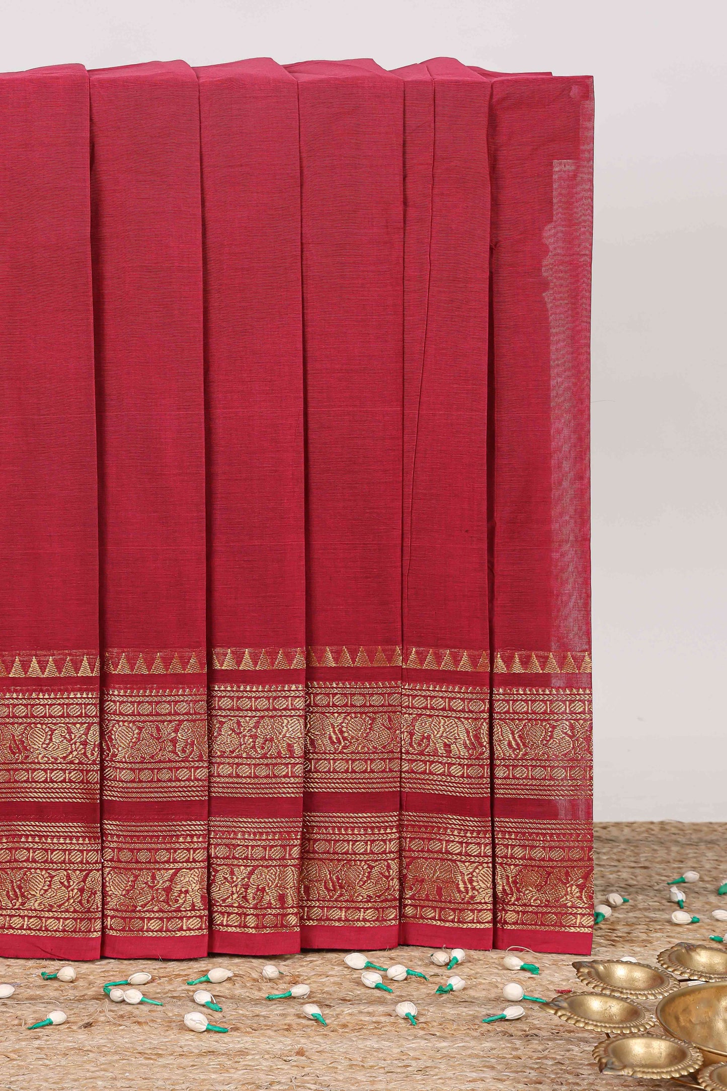 Maroon plain chettinad cotton saree