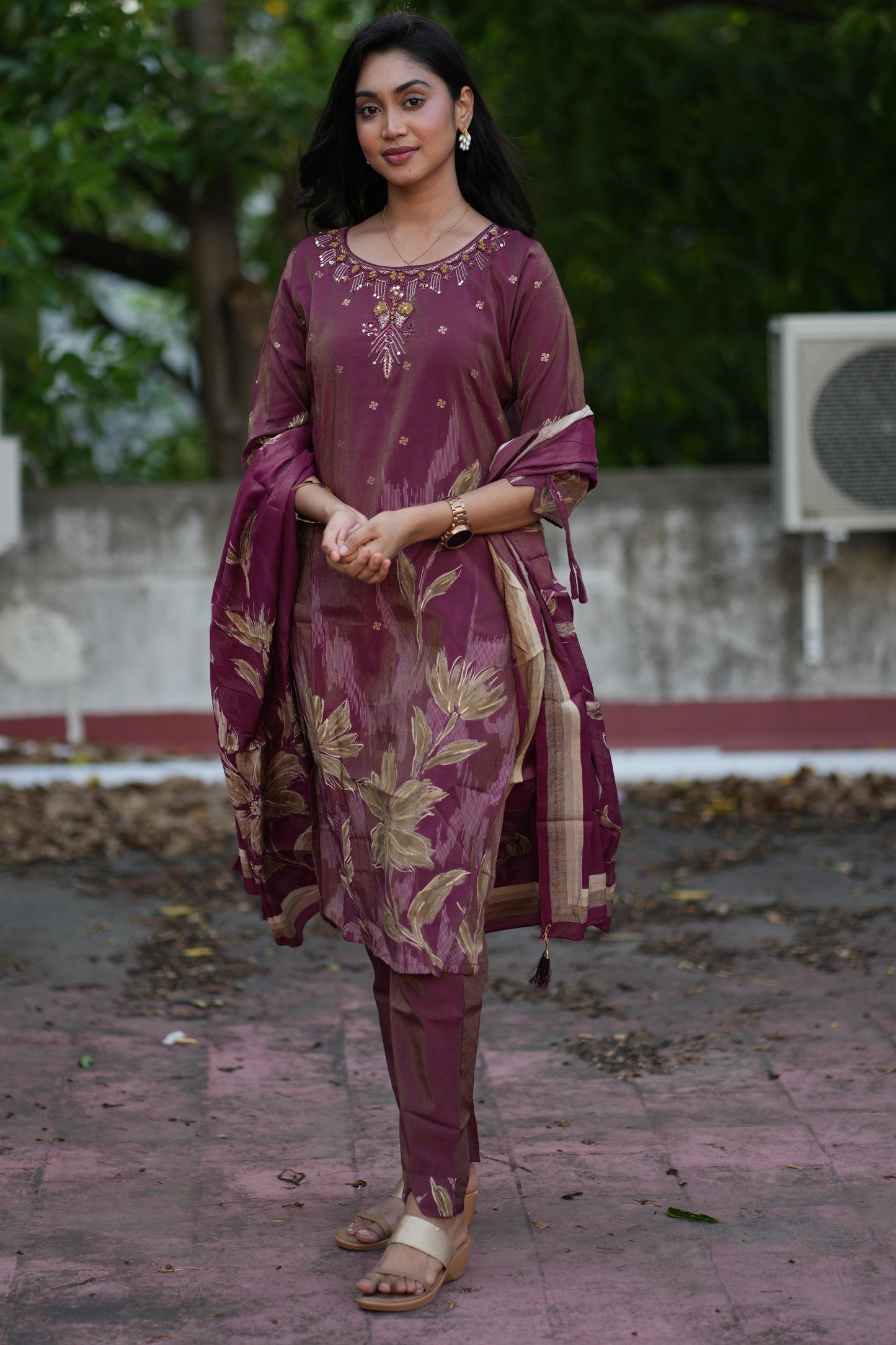 Maroon printed salwar suit set