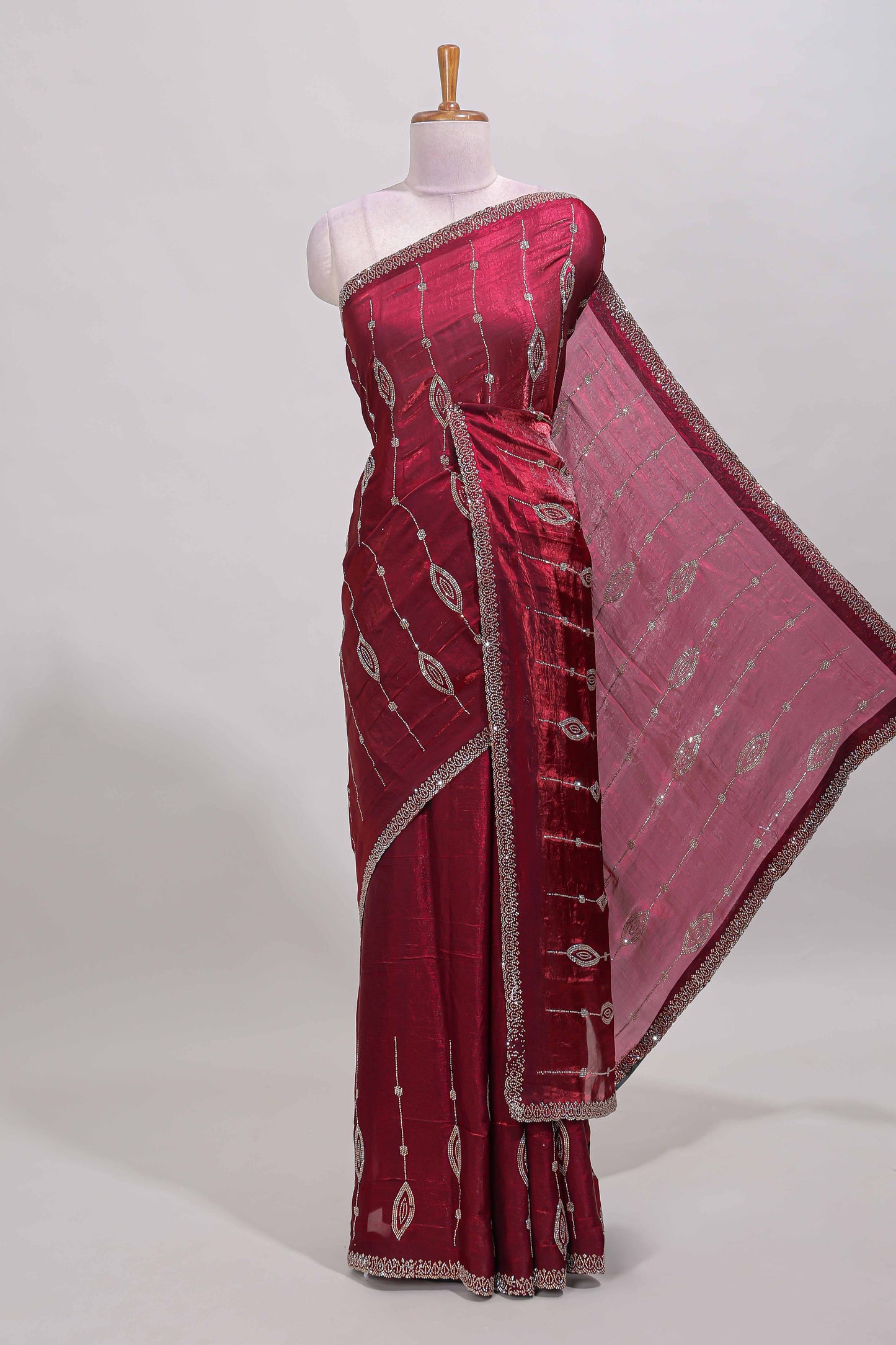 Maroon scallop border saree
