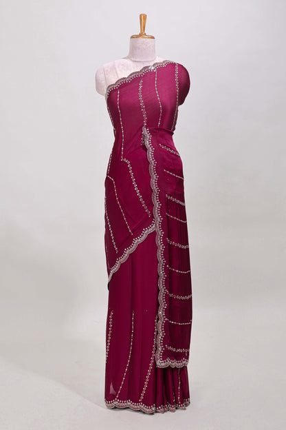 Maroon scallop border zigzag saree