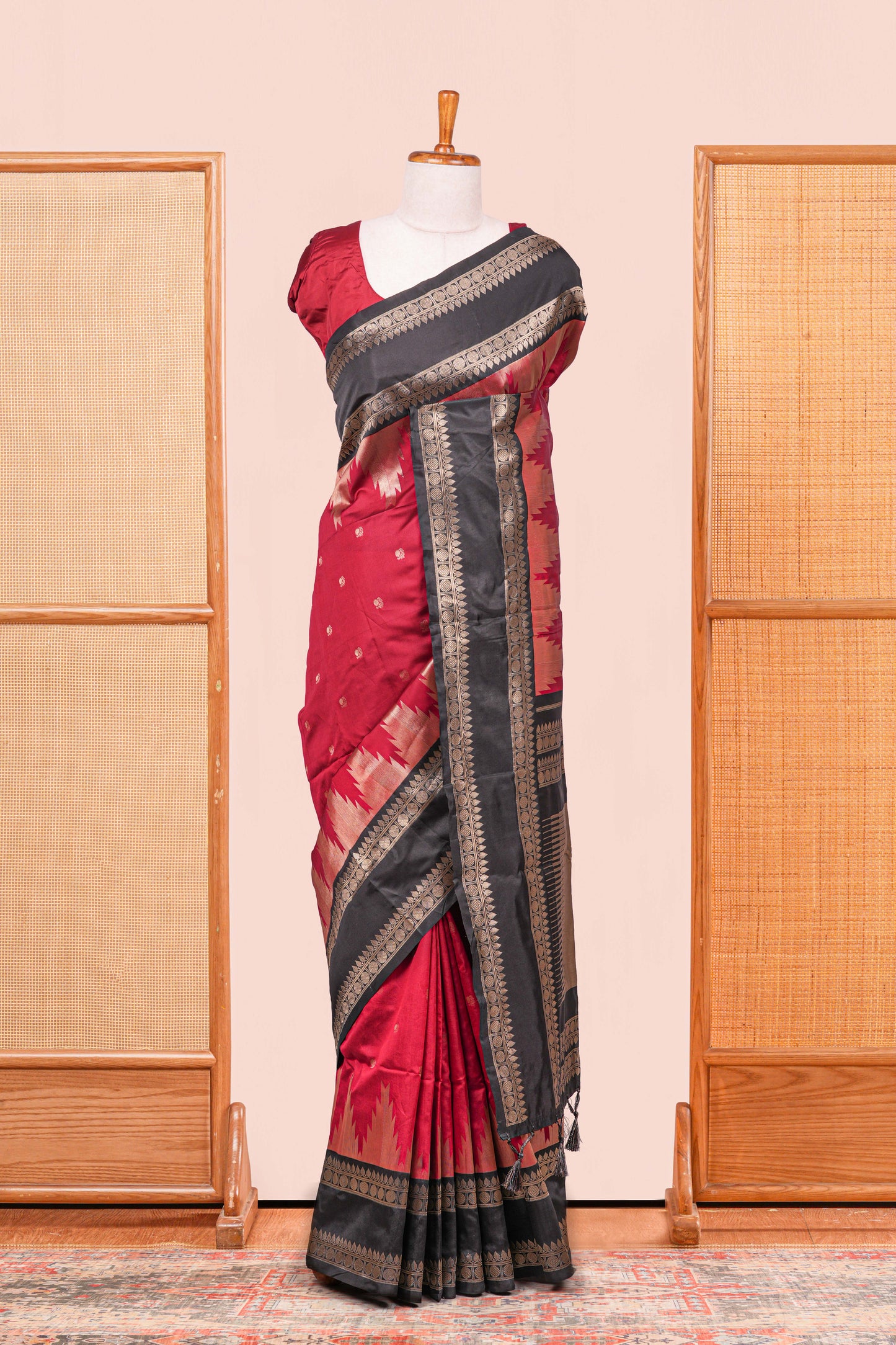 Maroon semi art silk thalampoo saree