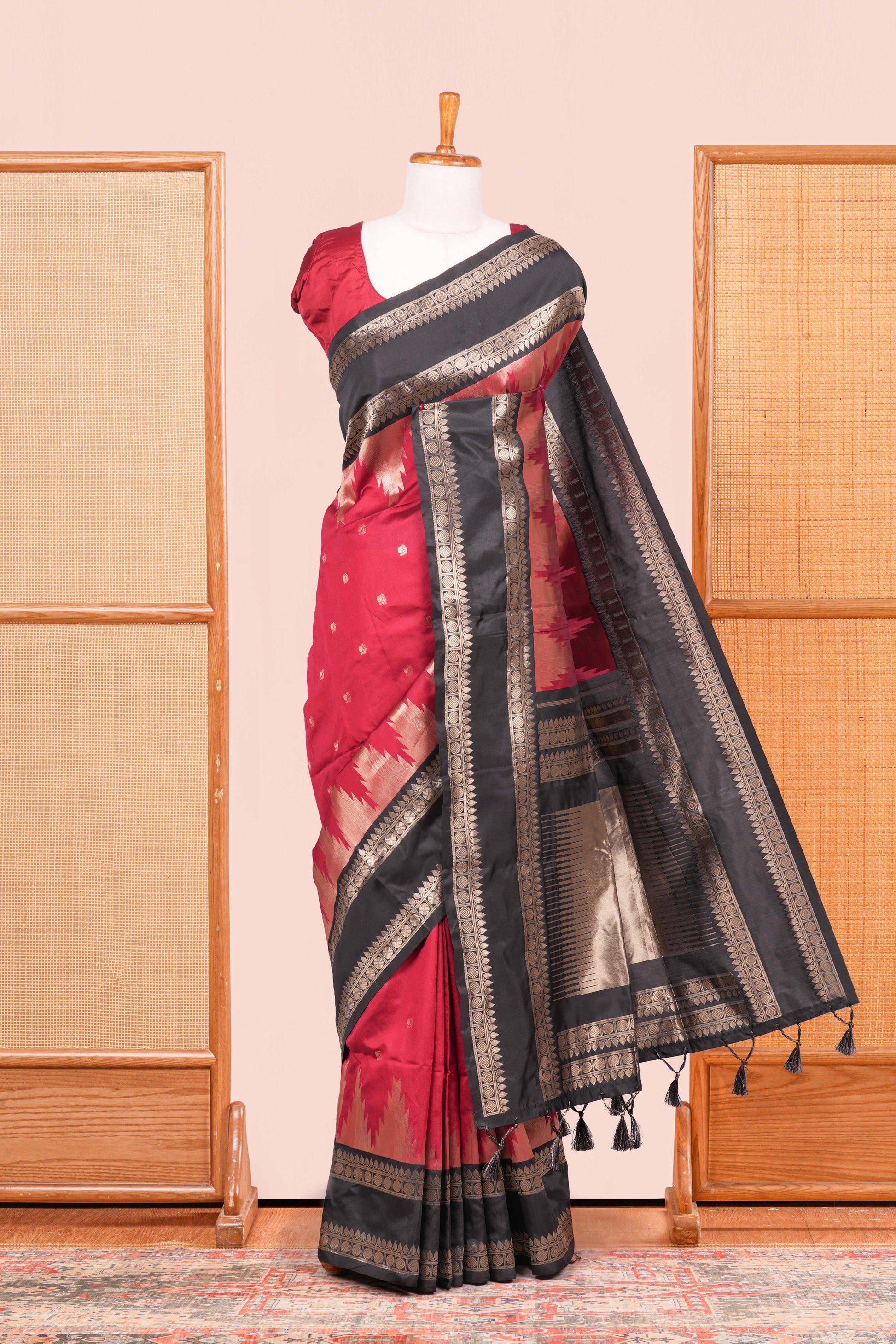 Maroon semi art silk zari motif saree
