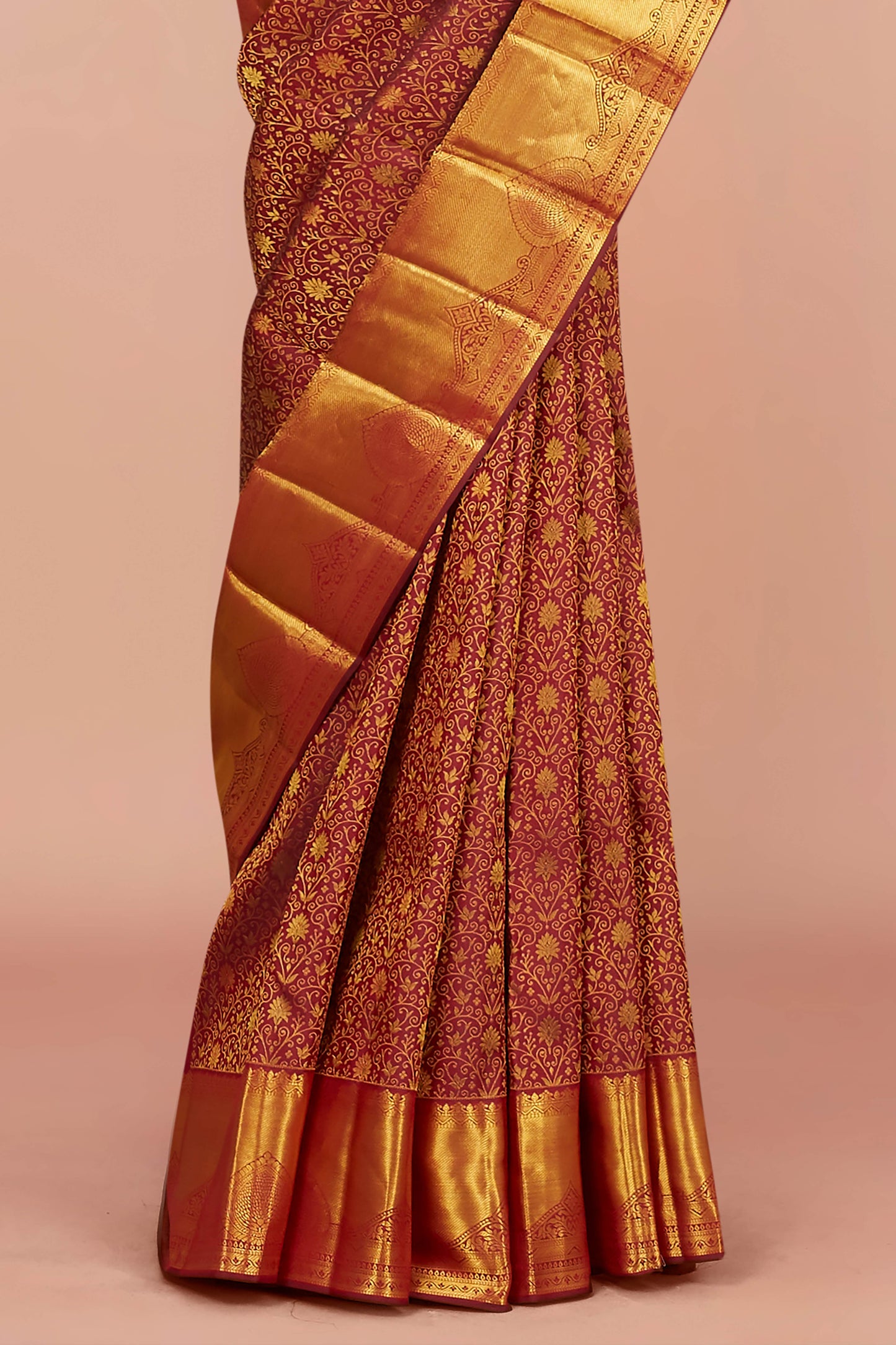 Maroon silk saree with zari border