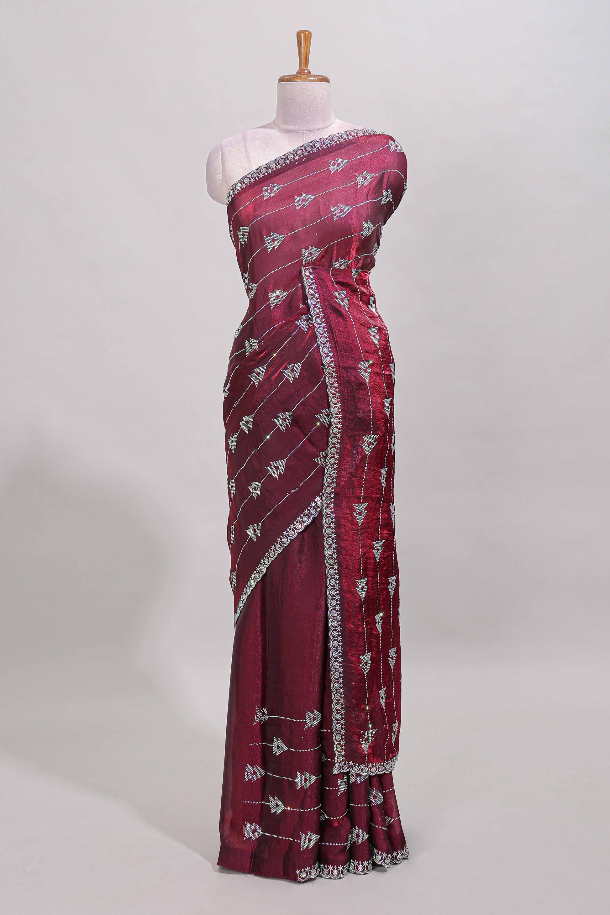 Maroon stonework saree