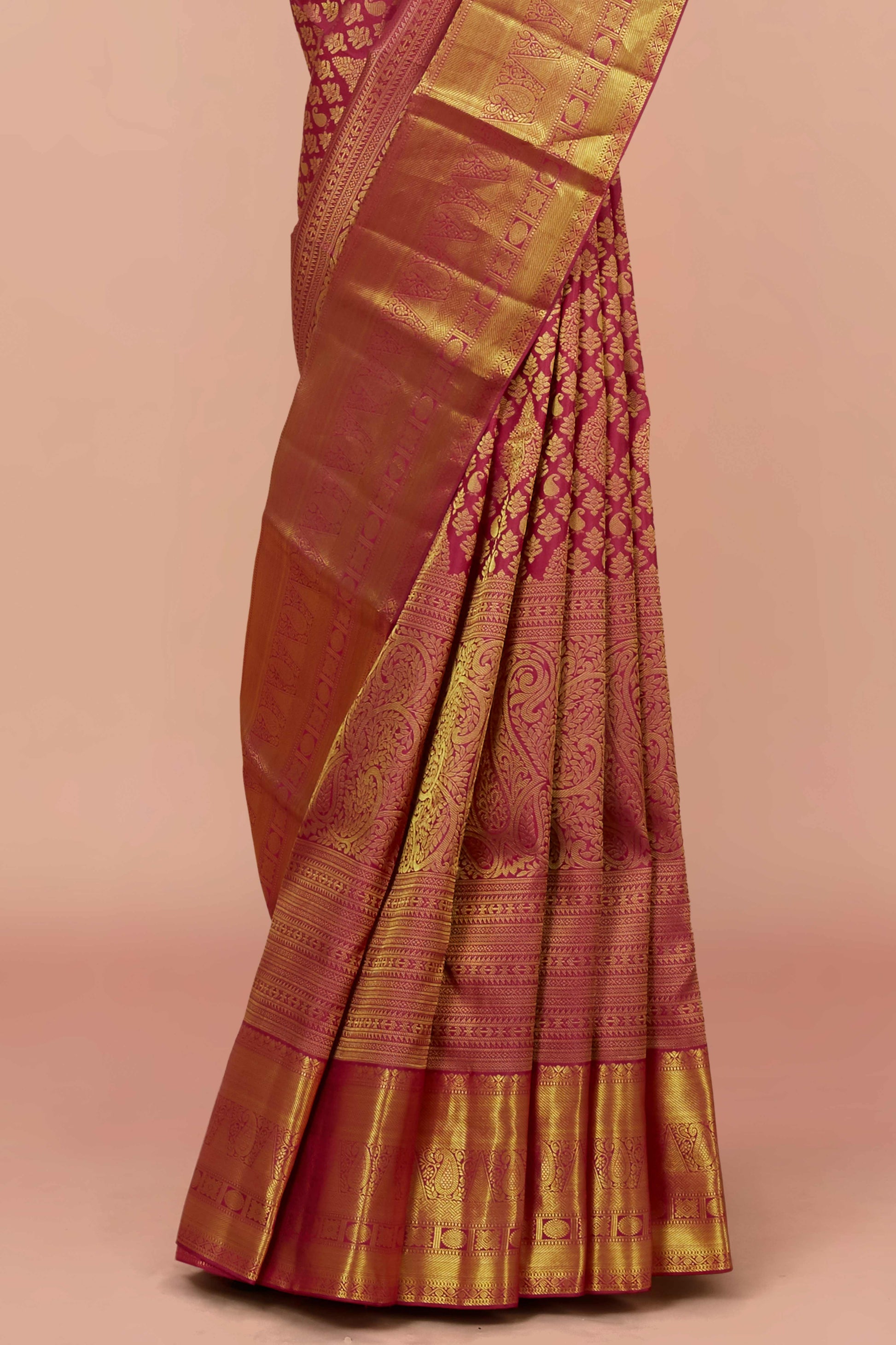 Maroon zari border silk saree