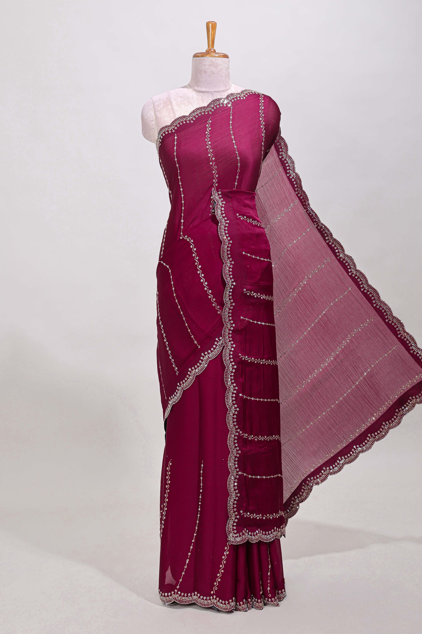 Maroon zigzag stripe saree