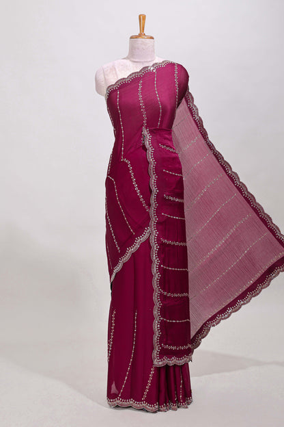 Maroon zigzag stripe saree