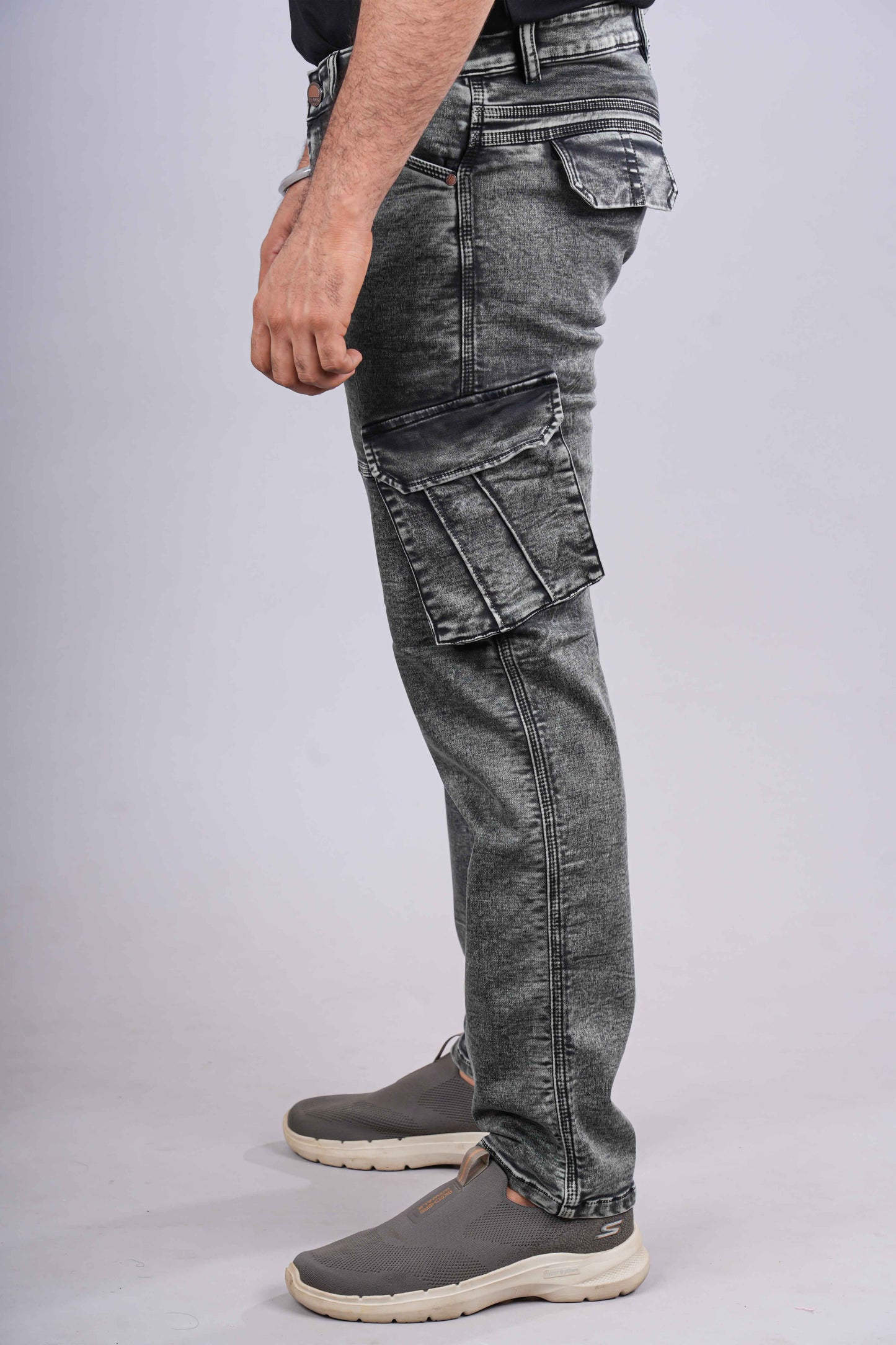 Mens grey cargo denim