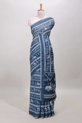 Midnight blue linen cotton saree