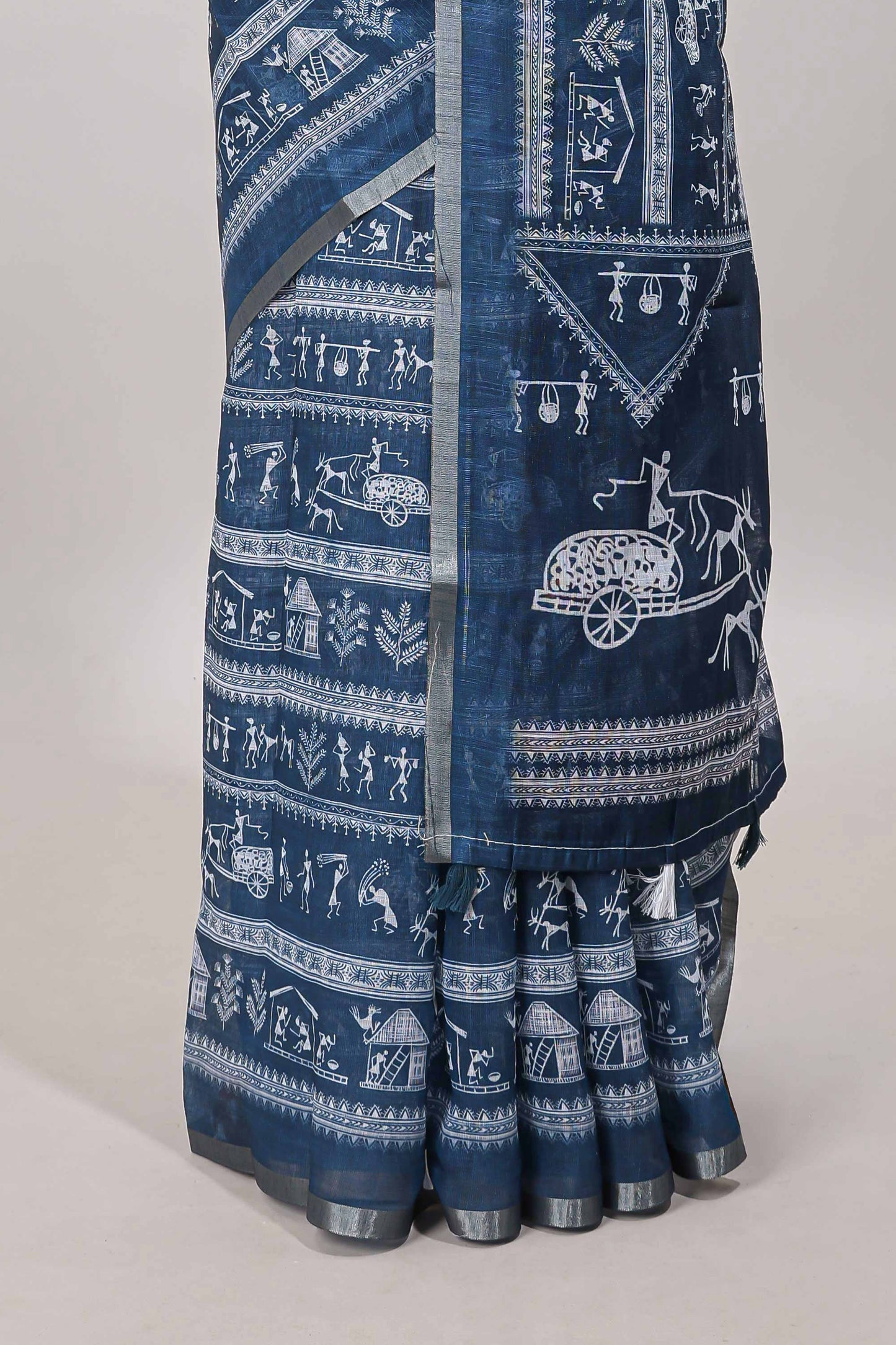 Midnight blue printed blouse saree

