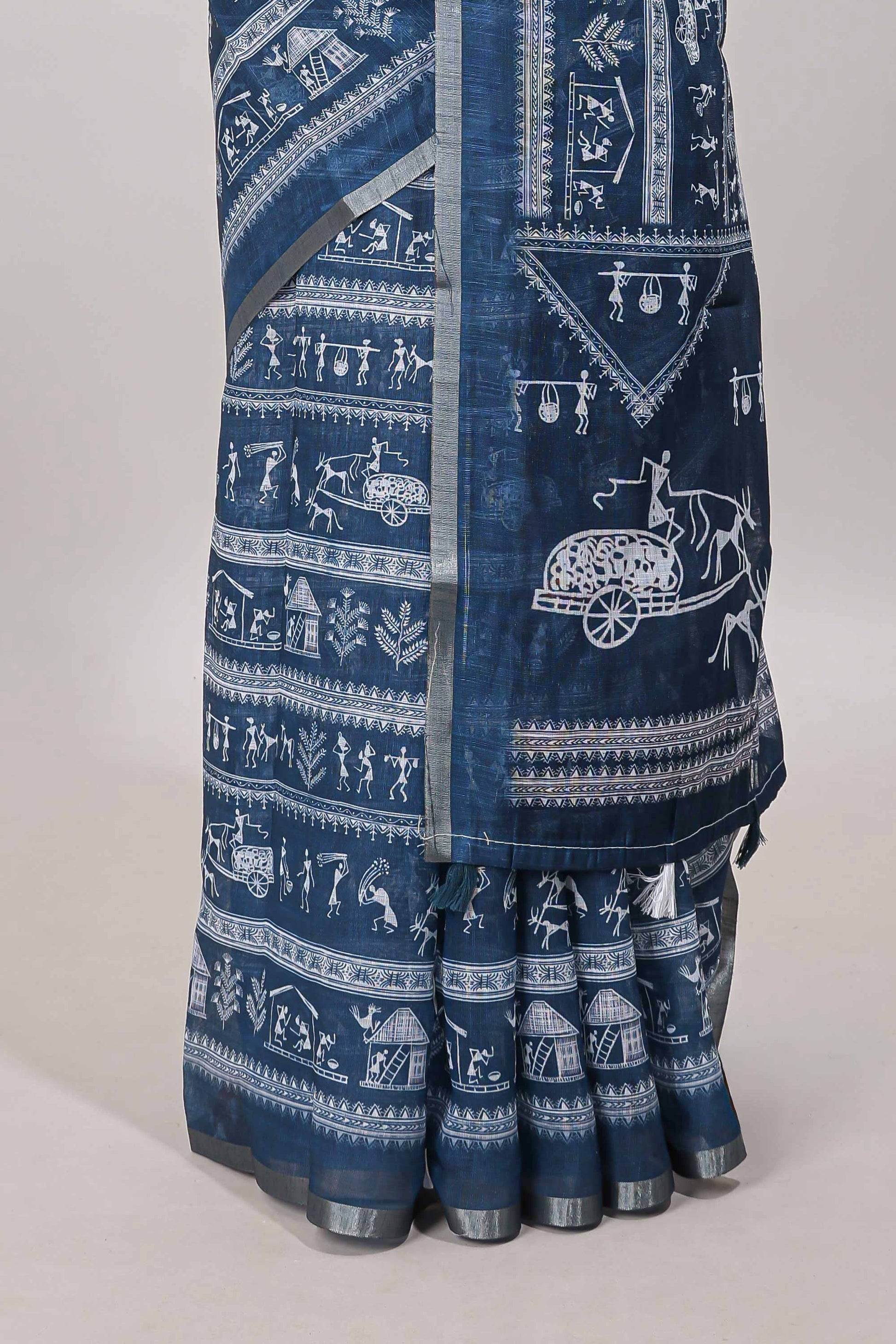 Midnight blue printed blouse saree

