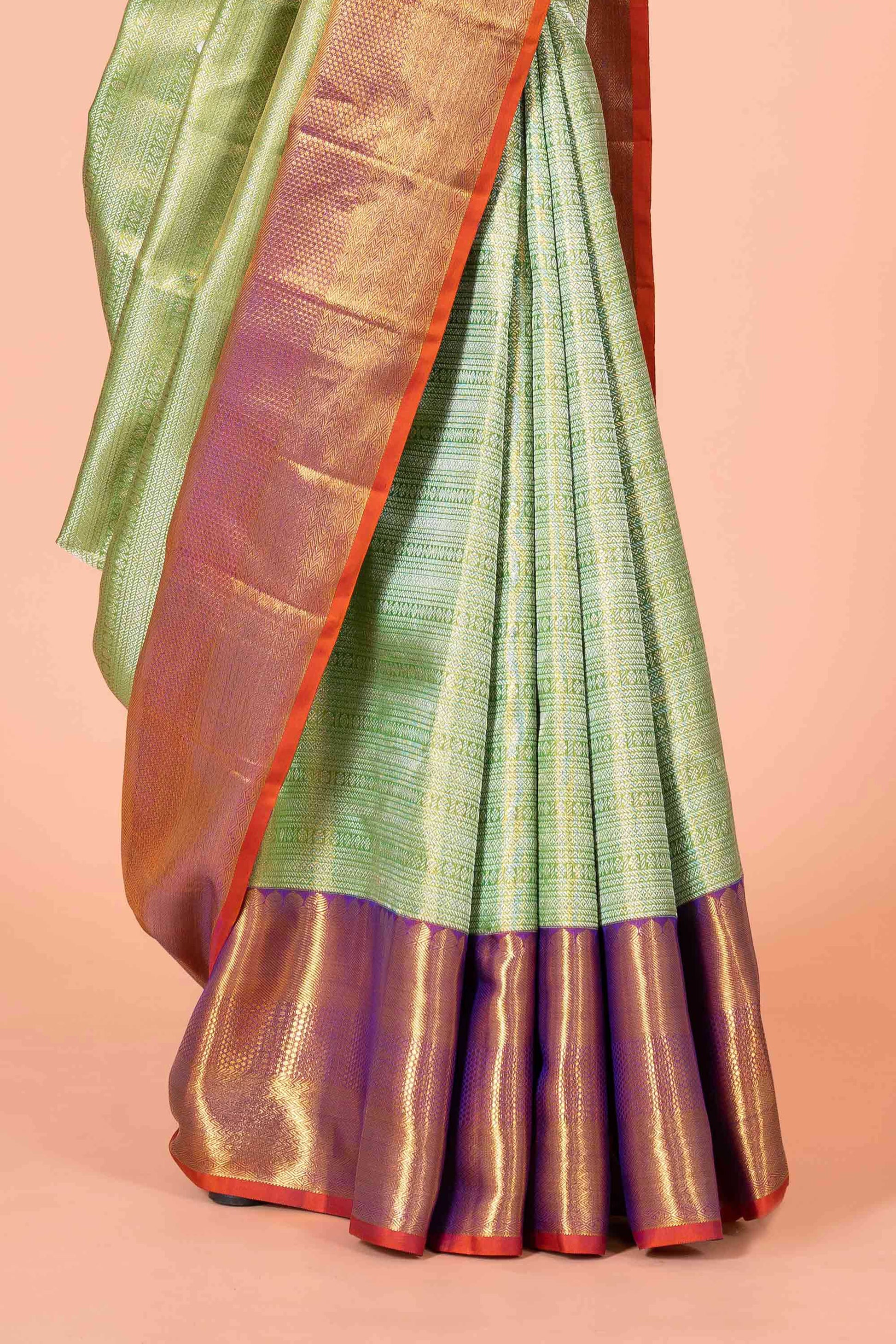 Mint purple zari saree