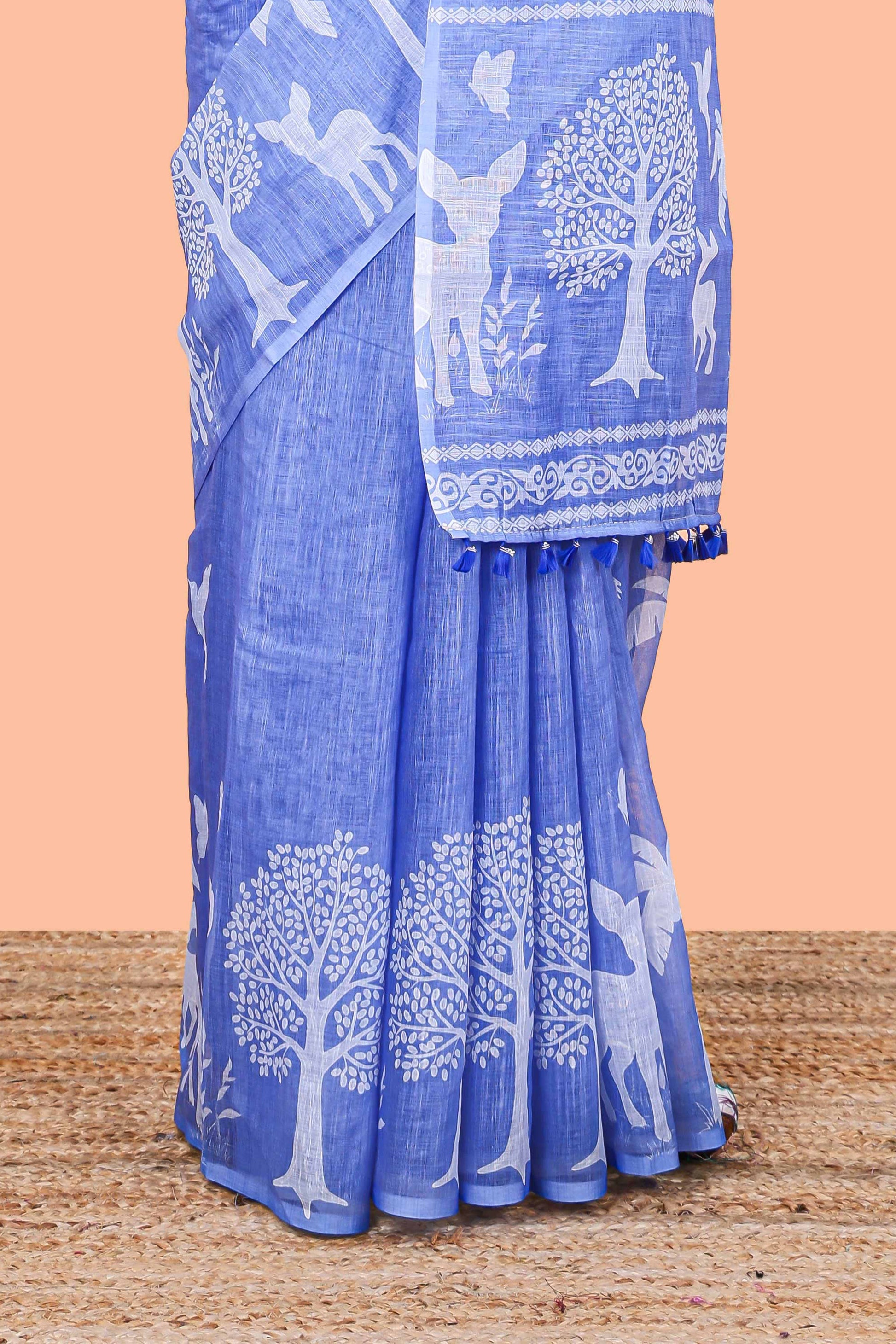 Modern ethnic lavender linen cotton saree