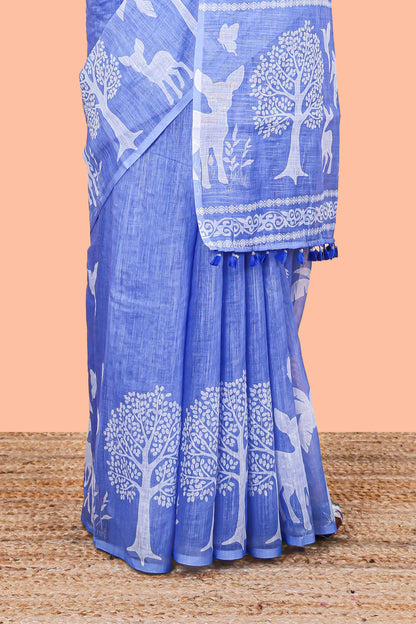 Modern ethnic lavender linen cotton saree