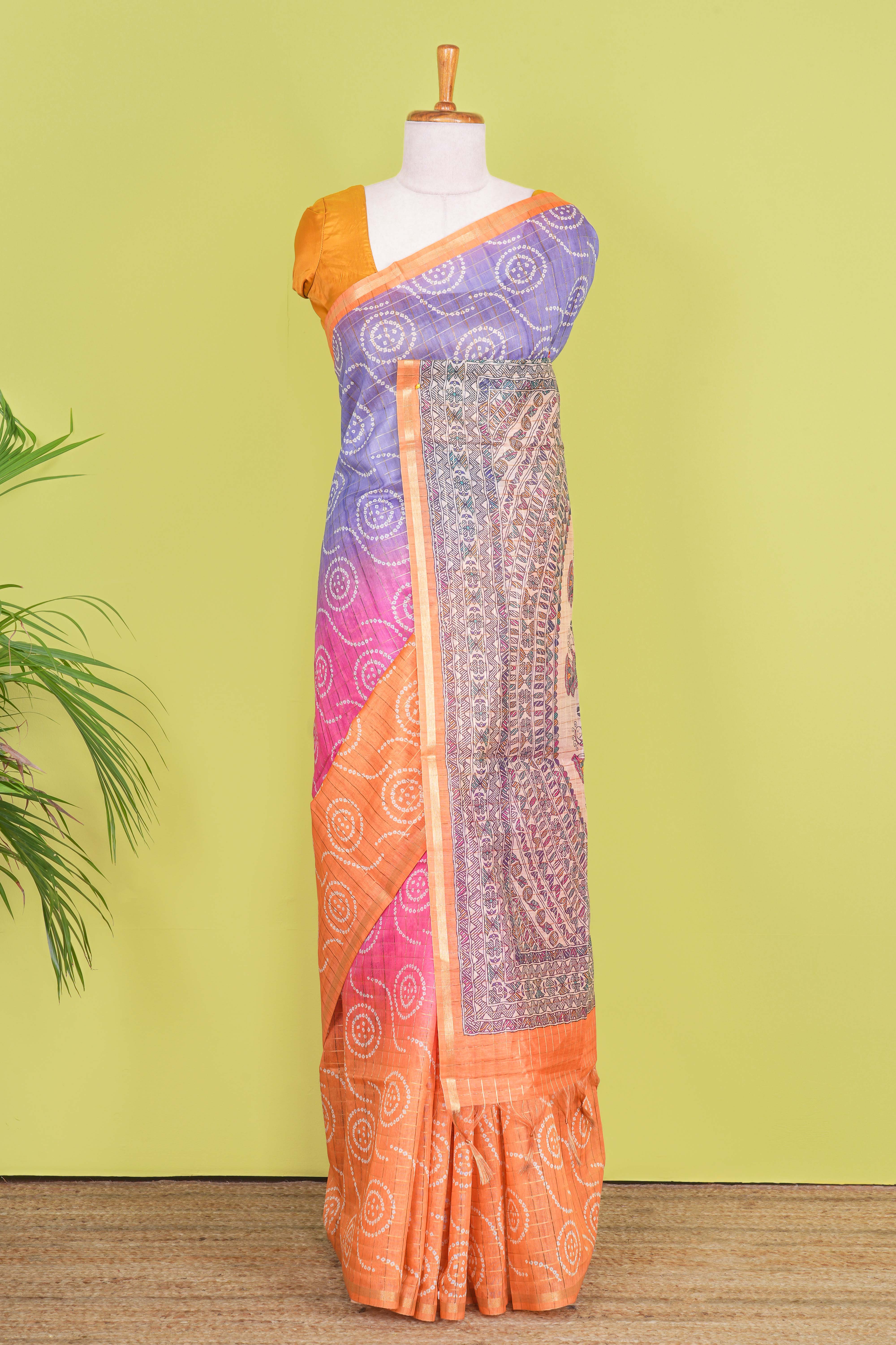Multi color bandhani chanderi cotton saree