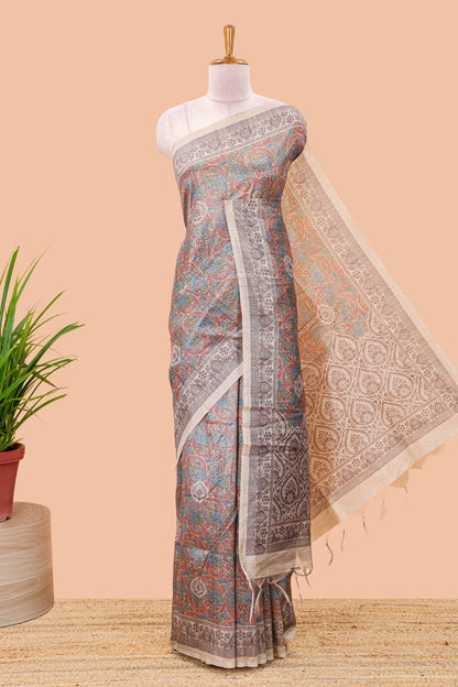 Multi color chanderi cotton saree with Mughal paisley print