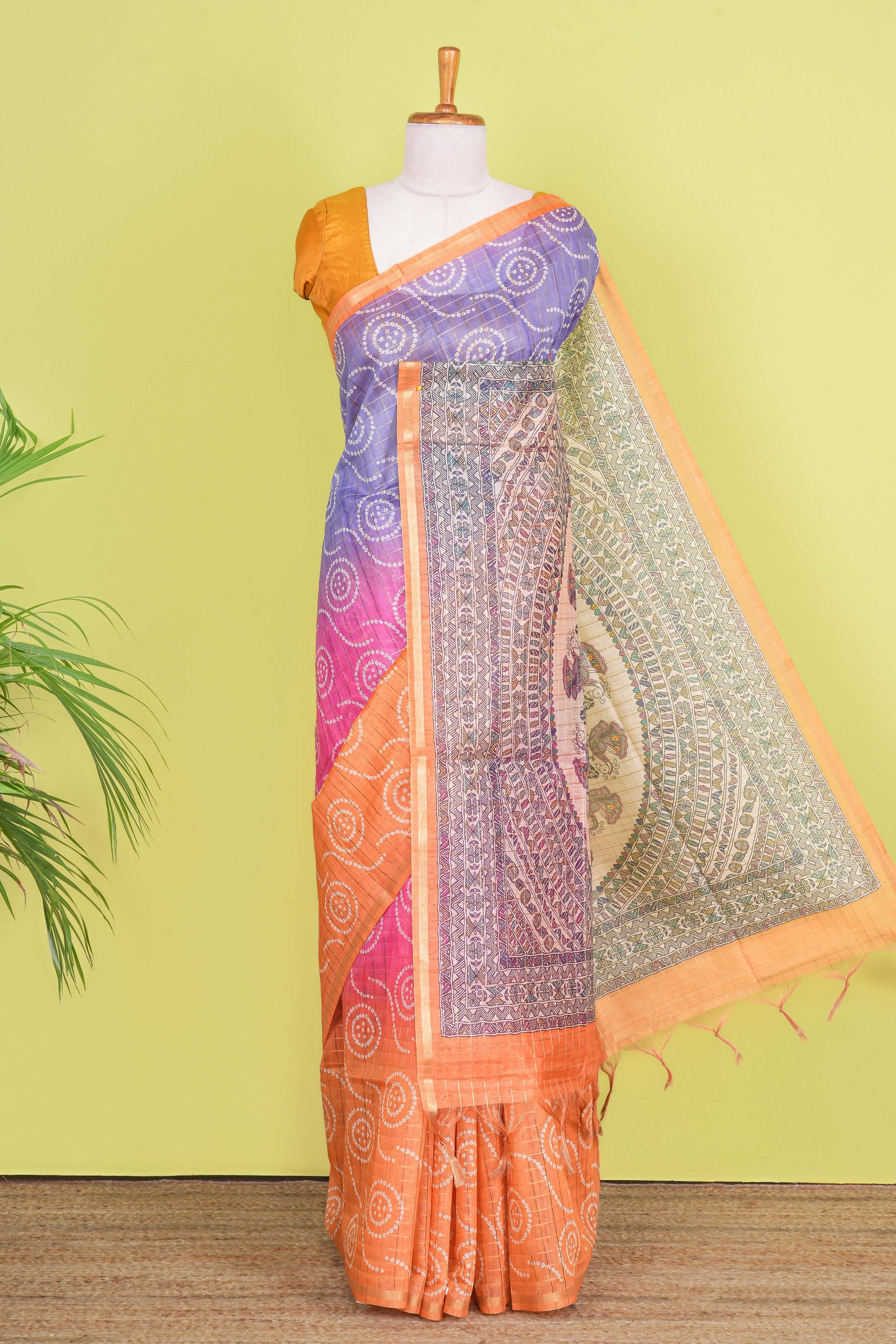 Multi color chanderi cotton saree with bandhani design