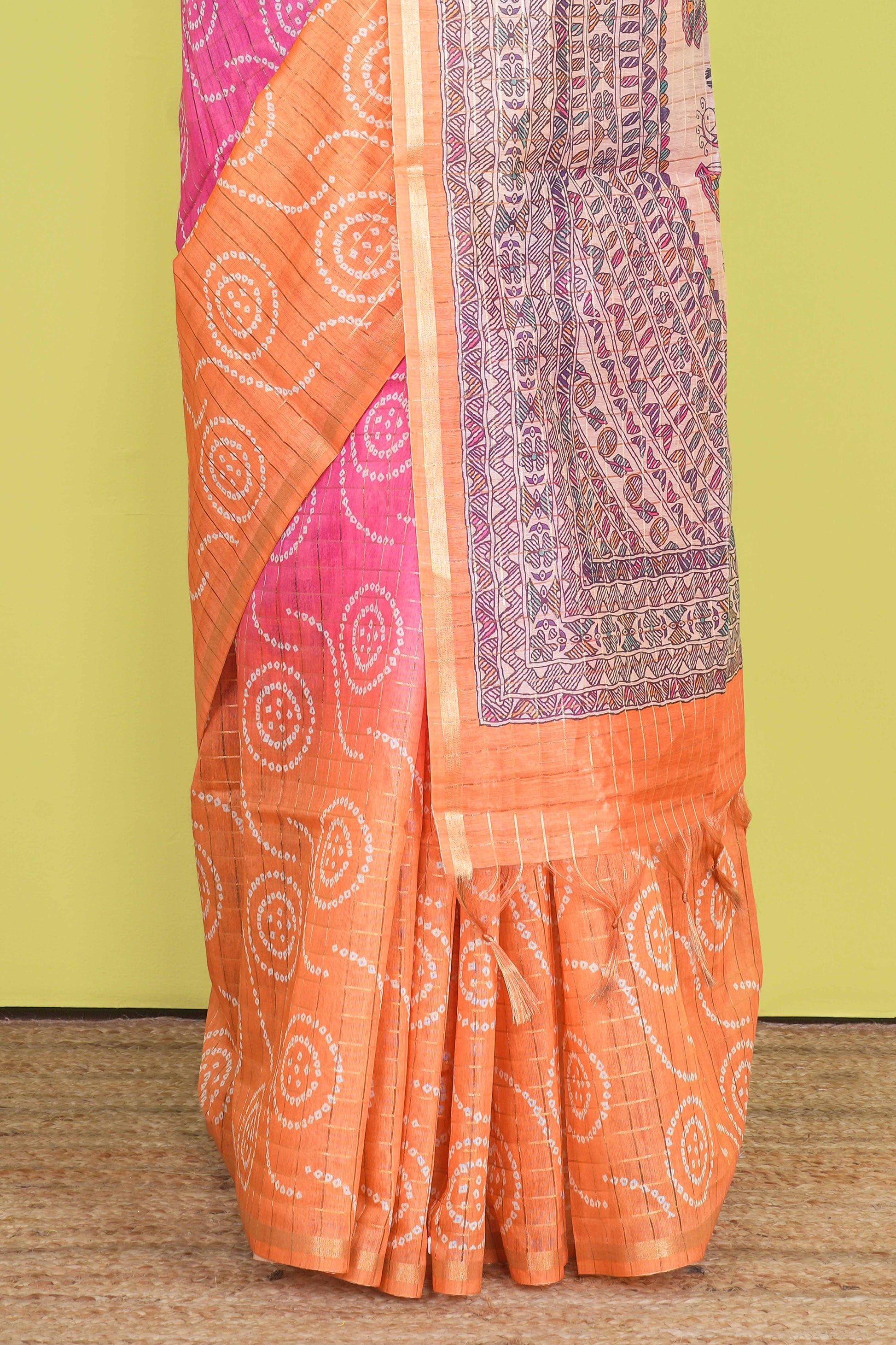 Multi color chanderi saree with flower motif blouse