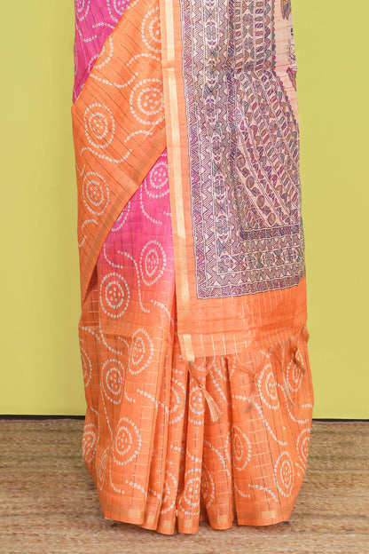 Multi color chanderi saree with flower motif blouse