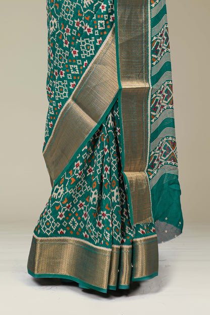 Multi color printed pallu silk saree
