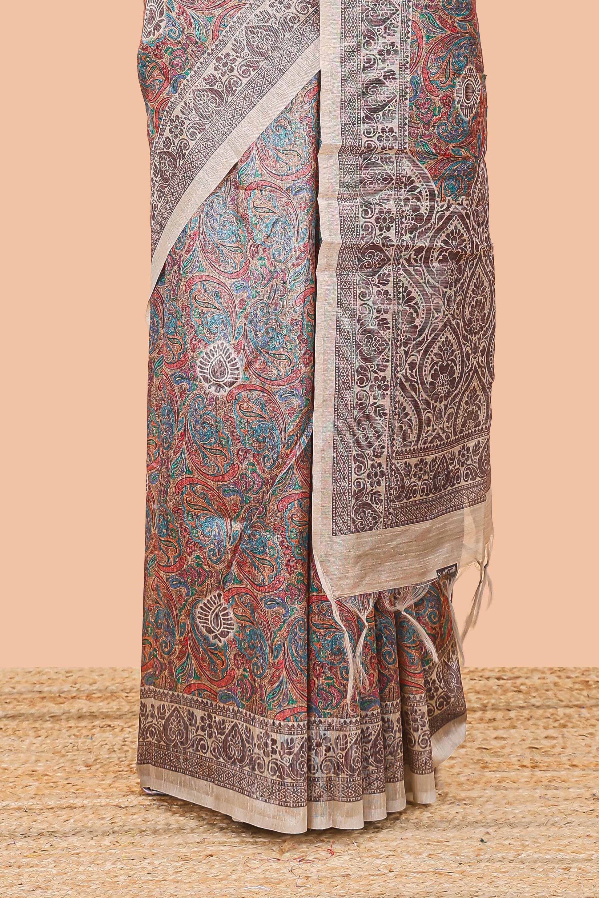 Multi printed pallu chanderi saree